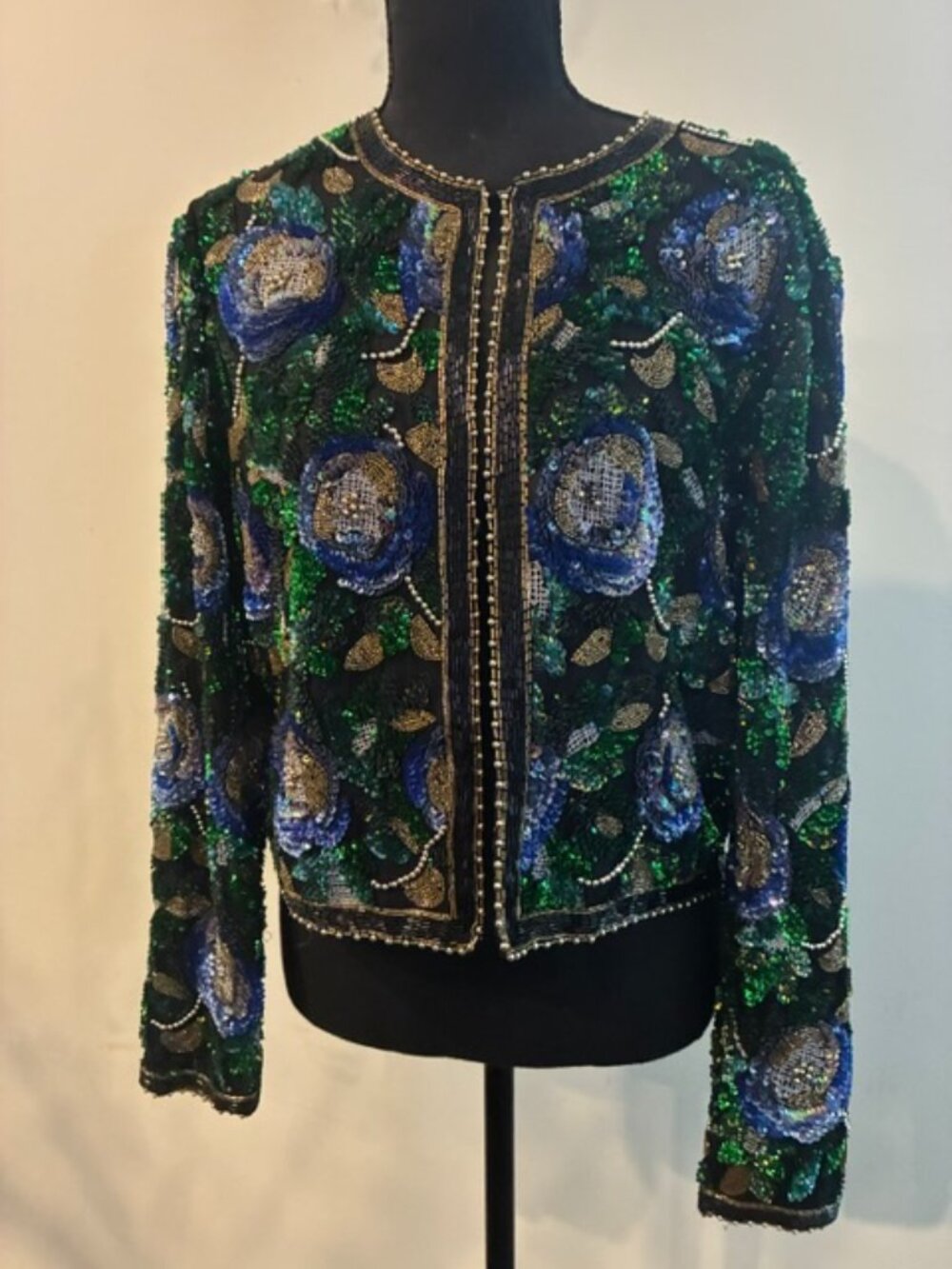 Vintage Laurence Kazar New York Beaded & Sequin Silk Jacket – Size Large